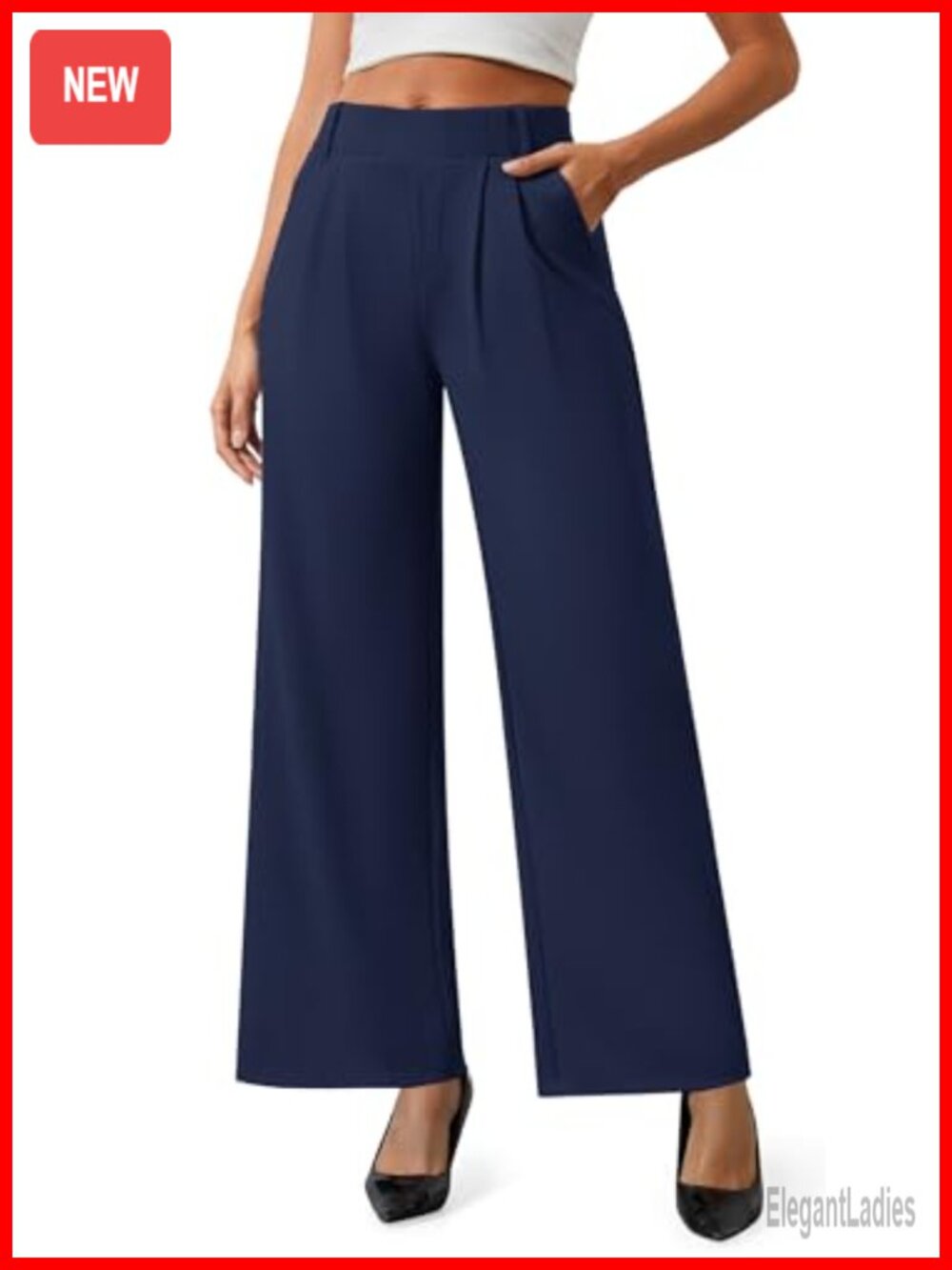 Women's Wide Leg Pull On Dress Pants Stretchy High Waist Work Slacks